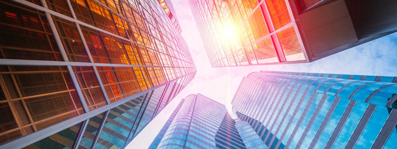 sun glare between buildings