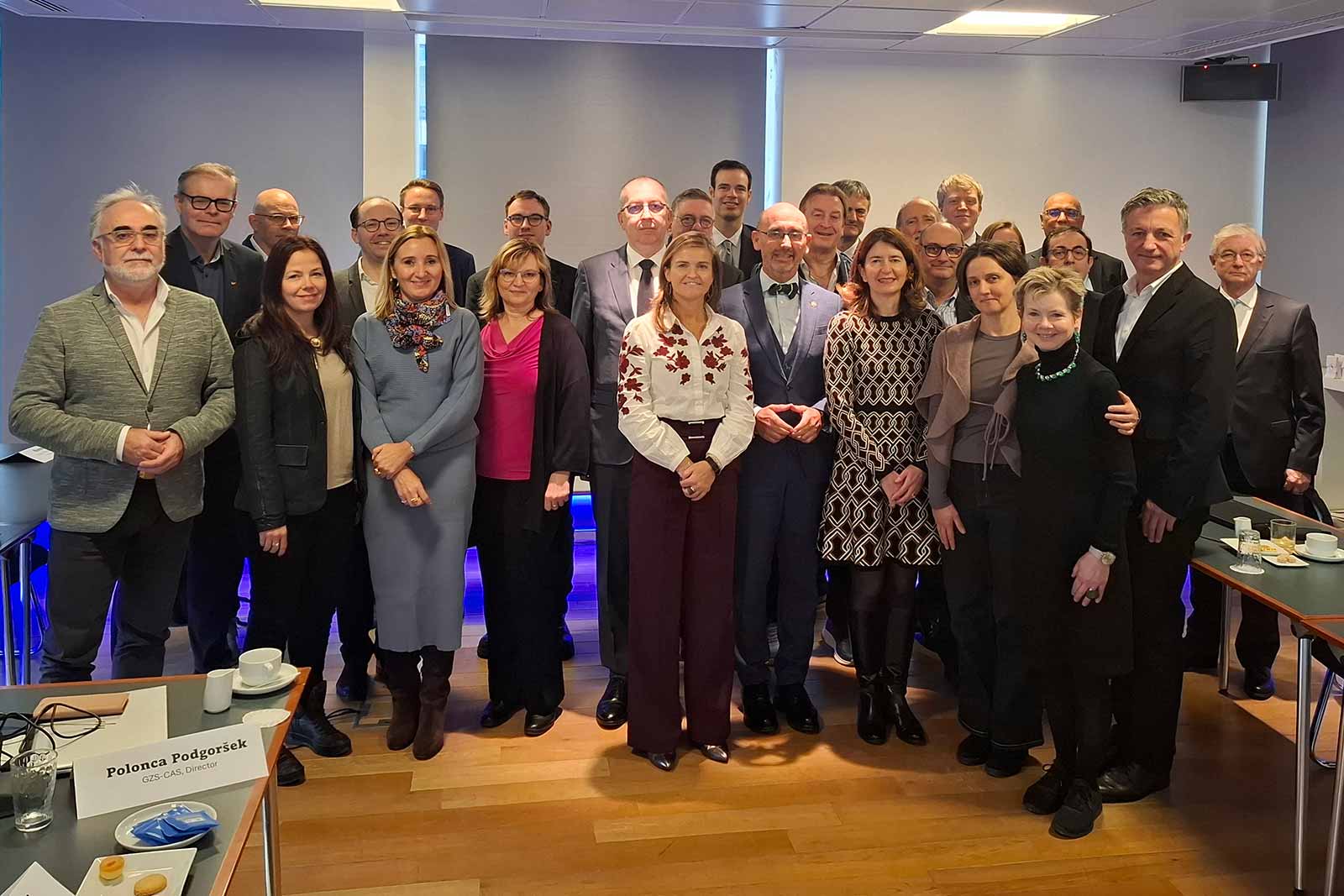Fiona Murray and Clara Lindridge with fellow EFAA members in Brussels