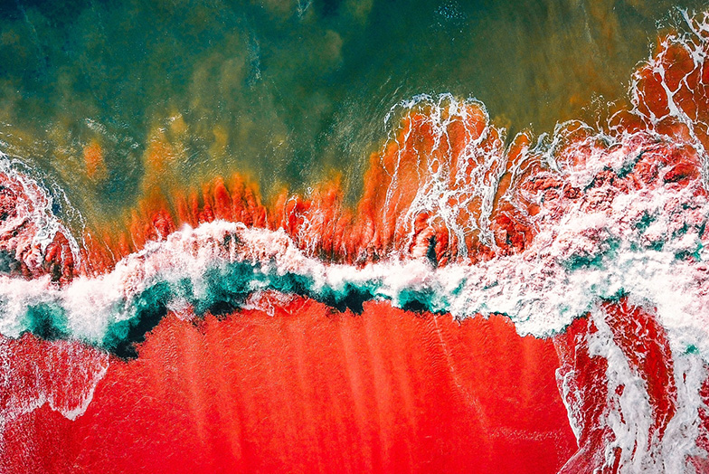 Aerial shot of red seashore