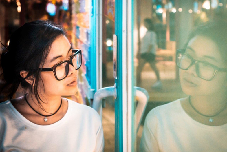Person looking out of a window