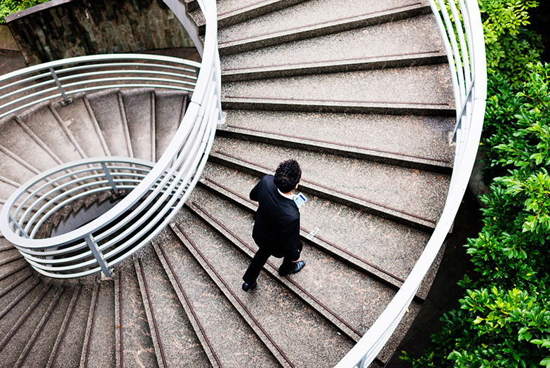 A person ascending stairs